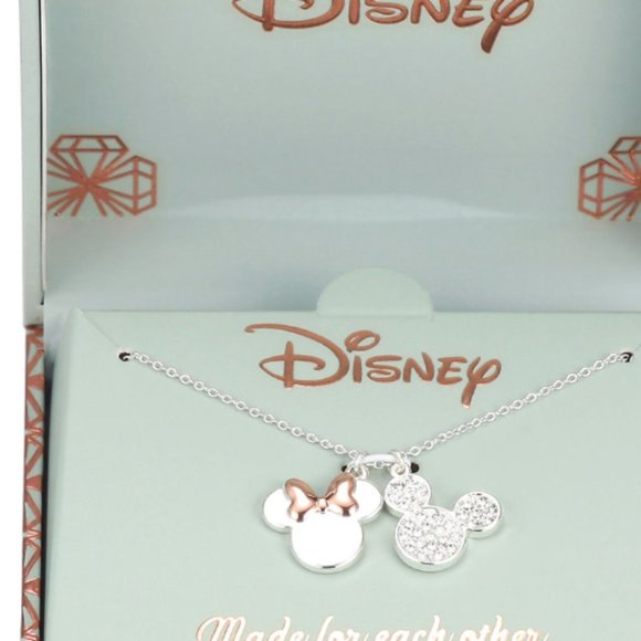 Disney Mickey and Minnie Silver " Made for each Other" Necklace - Picture 1 of 2
